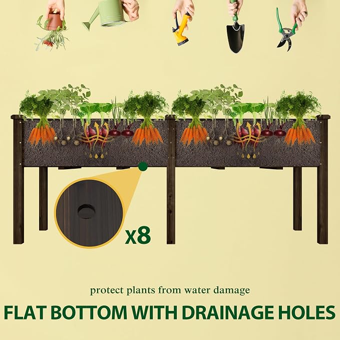 Yardenaler 72x23x30in Raised Garden Bed with Legs, 2x6FT Outdoor Elevated Wood Planted Box with Divider Panel & Drainage Hole for Vegetable Flower, Backyard and Patio, Rustic