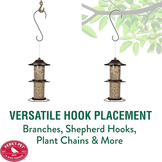Perky-Pet Large 2-Tier Panorama Wild Bird Outdoor Feeder with Hanging Hook - 325SCOMBO-1SR - 4.5 lb Seed Capacity - Durable Construction - Versatile Hanging with Included Hook