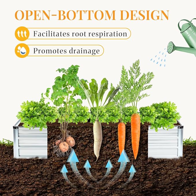 NEWBULIG Galvanized Raised Garden Bed Kit, 6x3x1ft 2 Pack Outdoor Metal Planters Box, Rectangular Raised Flower Beds for Planting Vegetables Flowers Herbs, Open Bottom, Easy Assembly, Silver