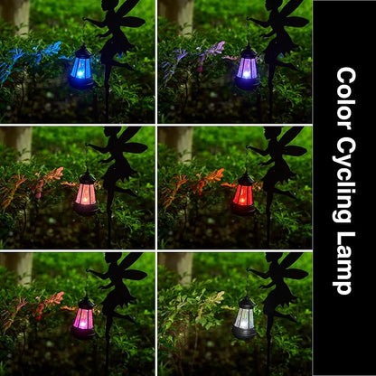 Solar Fairy Garden Accessories Outdoor 1 Pair - Metal Stakes Decorative Figurines Housewarming Ornament for Patio, Lawn, Yard, Pathway - Unique Gift Ideas for Mom Grandma (Type B Color-Shifting)