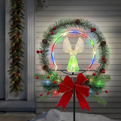 Solar Christmas Decorations Outdoor,Christmas Angel for Outdoors,Fiber Optic Wings Color Changing LED Lights for Cemetery,Patio,Yard Garden Stakes