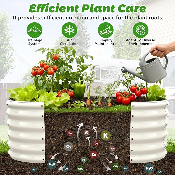 17" Tall Oval-Shaped / Elliptic Metal Raised Garden Bed Outdoor Cream White | 48X24X17 Inch,1.5 FT Tall,0.8MM Thick Galvanized Metal Painted,for Variety of Flowers,Herbs,Vegetables.with Gloves,Tool free