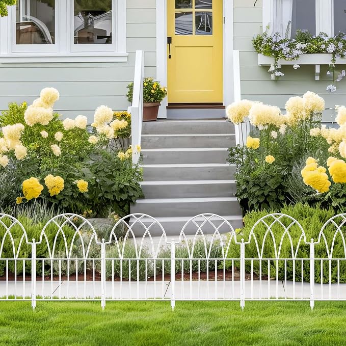 25 Pack White Decorative Garden Fence Panels - 26.41Ft Arched Landscape Border Rustproof No-Dig Animal Barrier Fence Panels for Yard Edging Flower Bed Patio Dog Run Area&Outdoor