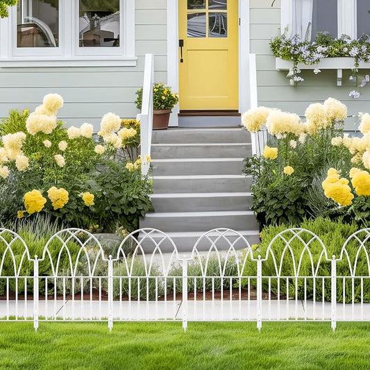 Garden Fence Panels - 17 in(H) x 20.07ft(L) White Metal Fence No Dig Decorative Fence with Stakes Animal Barrier Fence for Dogs, Flower Bed Edging Wire Border for Yard, Patio, Outdoor Decor