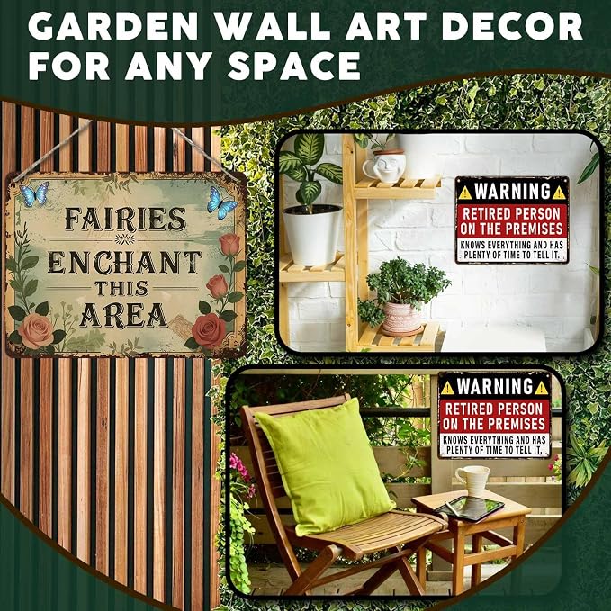 PEACHGARDEN Funny Garden Signs Vintage Metal Tin Sign Enchanted Fairy Wall Art Decor for Garden Patio Yard Plant Room Greenhouse She Shed 12x16 inch