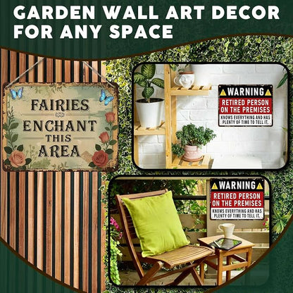 PEACHGARDEN Funny Garden Signs Vintage Metal Tin Sign Enchanted Fairy Wall Art Decor for Garden Patio Yard Plant Room Greenhouse She Shed 12x16 inch