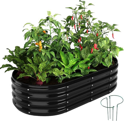 ZFHgarden Galvanized Metal Planter Raised Garden Bed Kit for Gardening Outdoor，4x2x1ft Planter Grow Garden Box Raised Flower Bed，Long Vegetable Clearance Herb Raised Garden Beds for Gardening Black