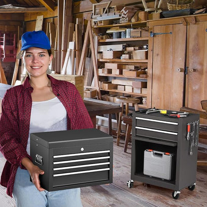 ERGOMASTER Rolling Tool Chest and Cabinet with 6-Drawers - Includes 4-Drawers Removable Top Box, 2-Drawer Capacity Tool Storage, Wheels and Locking System for Convenient and Safe Tool Storage-Black