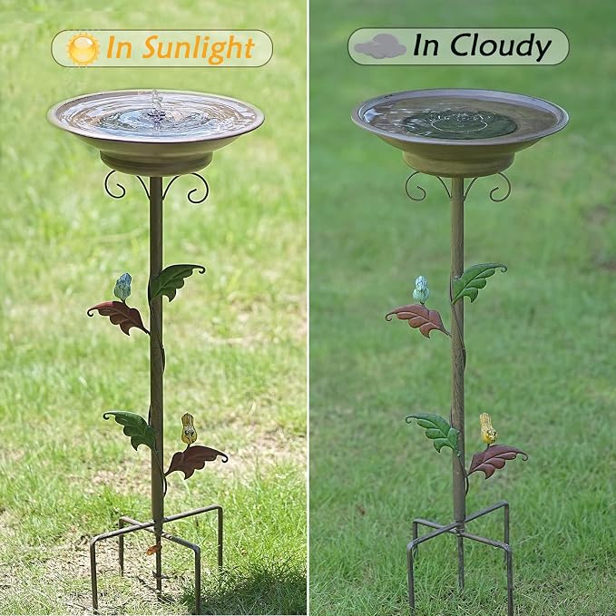 31”H Solar Bird Bath for Outside,Metal Bird Bath with Solar Fountain | Solar Fountain Bird Bath with Metal Stake,Solar Powered Bird Bath for Outdoor Garden Yard Decor