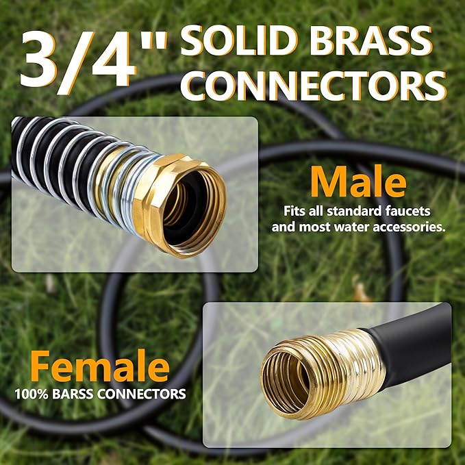 5/8" x 200ft Garden Hose, -40℉ To 190℉ Hot/Cold, Heavy Duty,Flexible, 300psi Working, 1000psi Burst, 3/4" Brass Fittings with Hose Protector Coil Spring for Outdoor,Yard, Farm