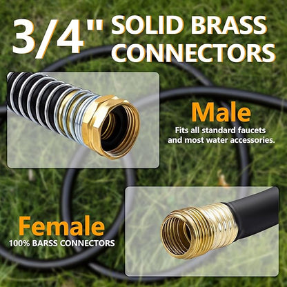 5/8" x 50ft Garden Hose, -40℉ To 190℉ Hot/Cold, Heavy Duty,Flexible, 300psi Working, 1000psi Burst, 3/4" Brass Fittings with Hose Protector Coil Spring for Outdoor,Yard, Farm