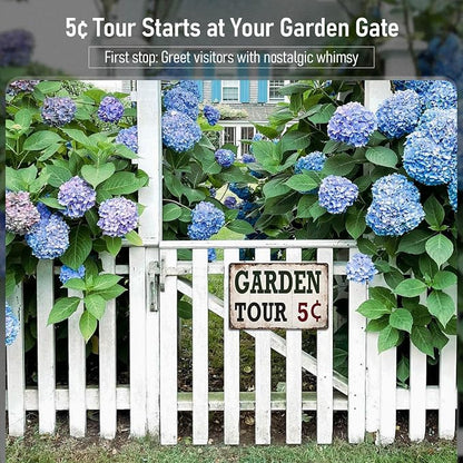 Vintage Metal Garden Signs for Outside Yard Fence Decor Gift | Rustic Gardening Gifts for Women Gardeners Backyard Patio Farmhouse Wall Art Decor Garden Tour 5 Cents Tin Sign 12x8 Inches