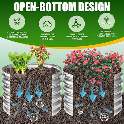 TBMLC 17" Tall Elevated Round Metal Rised Garden Bed- 2'x2' in Size and 0.8MM Thick Durable Planter Box for Vegetables Flowers Succulent at Patio/Garden Outdoor (Silver, 2FT Diameter)