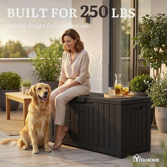 YITAHOME 60 Gallon Resin Deck Box | Weather Resistant Outdoor Rattan Storage Box with Slide-Locking Lid, Lockable Indoor Outdoor Storage for Supplies