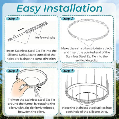 Bird Spikes Compatible with Ambient Weather WS-7078 & WS-7079, Adjustable Weather Station Bird Spike Kit with Stainless Steel Locking Ties and Wires for Rain Gauge Funnel Protection