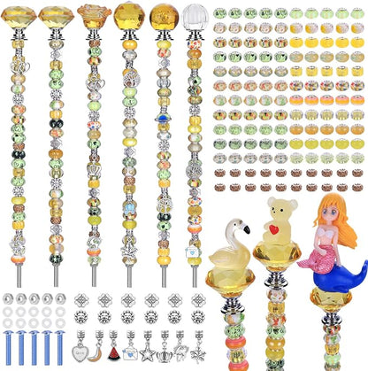 AIPRIDY DIY Crystal Beaded Fairy Wand Garden Stakes Kit, Colorful Decorative Wands with Assembly Guide, 12 or 10 Inch Threaded Rods,Outdoor Garden Decoration Set (158, Lenmon+Hybrid Top)