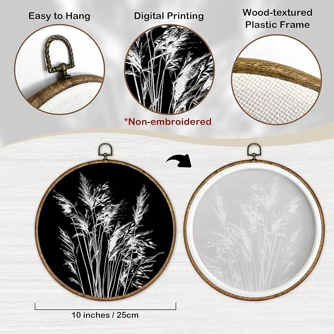 TLESKE Black Vintage Botanical Round Wall Art Decor Framed 10x10, Boho Wildflower Floral Fall Canvas Wall Art Prints Artwork, Rustic Wall Hanging Room Door Decorations Decor for Living Room Bedroom