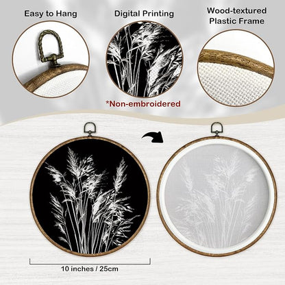 TLESKE Black Vintage Botanical Round Wall Art Decor Framed 10x10, Boho Wildflower Floral Fall Canvas Wall Art Prints Artwork, Rustic Wall Hanging Room Door Decorations Decor for Living Room Bedroom