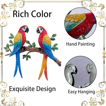 Limygus Colorful Hand-Painted Tropical Macaw Parrot Metal Wall Decor, Indoor Outdoor Hanging Ornament for Yard Patio Fence