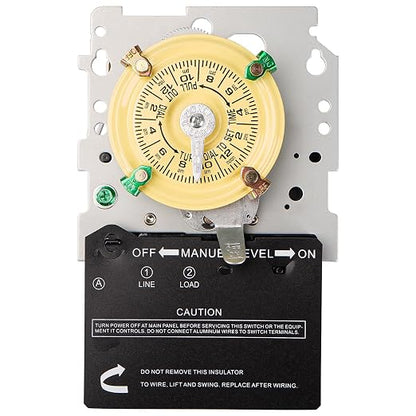 T101M Mechanical Timer Switch (Mechanism Only) - 120V 2HP 40A SPST Pool Pump Timers, 12 ON/Off 24 Hour Wall Timer Switches with Tripper for Lights, Water Heater, Pool Pump Systems