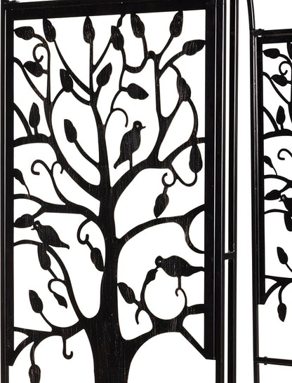 Plow & Hearth Metal Garden Arch Trellis Arbor Tree of Life Panels, 7 feet Freestanding Outdoor Arch Trellis for Climbing Plants, Pathway Entry and Wedding Garden Decor