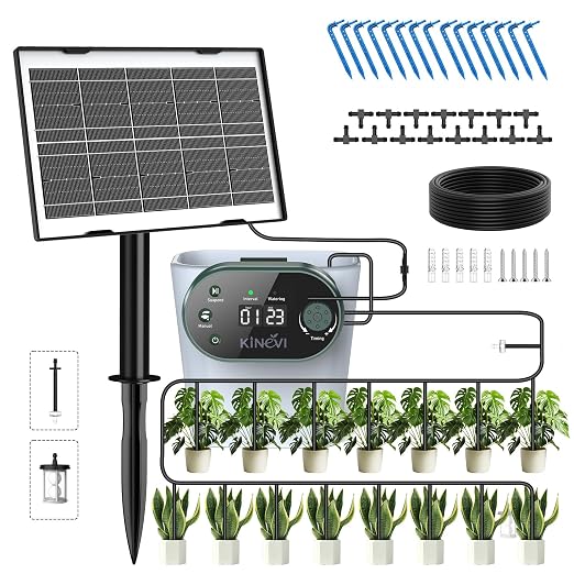 Automatic Plant Waterer Indoor 8W,Self Watering System for 30 Potted Plants, IP54 Waterproof Drip Irrigation System Device Kit,Programmable Water Timer with Smart Humidity Detection