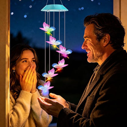 Toodour Solar Wind Chime, Color Changing LED Swaying Butterfly Wind Chimes, Upgrade Butterfly with Fluttering Wings, Waterproof Solar Outdoor Light Decor for Garden Window Patio, Gift for Mom Grandma