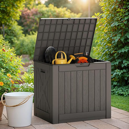 Greesum 40 Gallon Outdoor Deck Box with Lock, Resin Storage Chest for Patio Furniture Cushions, Garden Tools, Pool Toys, Waterproof & UV Resistant, Large Capacity, Dark Brown