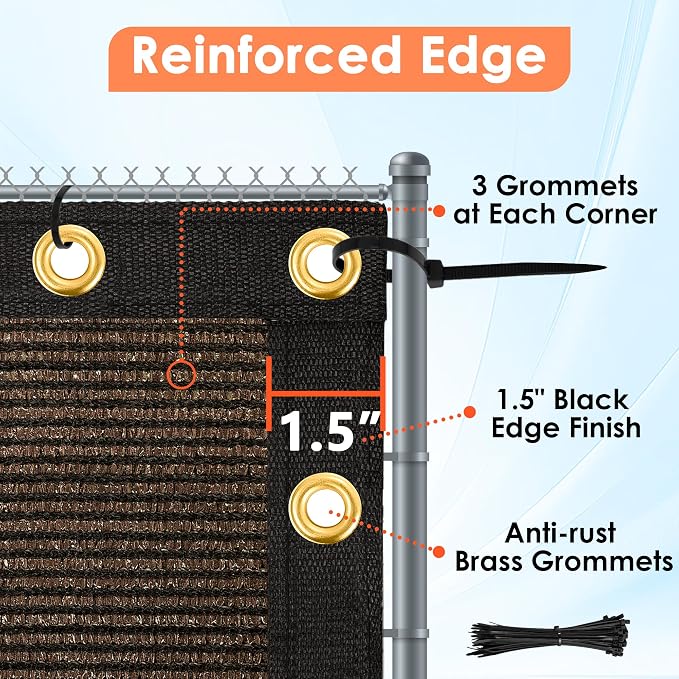 iCover 8x50ft Privacy Screen Fence, Outdoor Fencing Panels, Garden Windscreen Mesh Shade Sail Net Barrier, Include Reinforced Bindings and Brass Grommets Cable Zip Ties, Brown