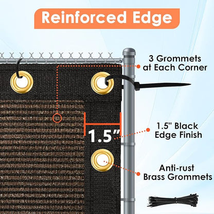 iCover 8x50ft Privacy Screen Fence, Outdoor Fencing Panels, Garden Windscreen Mesh Shade Sail Net Barrier, Include Reinforced Bindings and Brass Grommets Cable Zip Ties, Brown