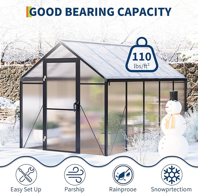 IDEALHOUSE 6×10 FT Greenhouse, Large Walk in Greenhouses for Outdoors and Garden Planting, Polycarbonate Greenhouse with Enhanced Aluminum Frame, Green Houses with Quick Setup Structure and Roof Vent