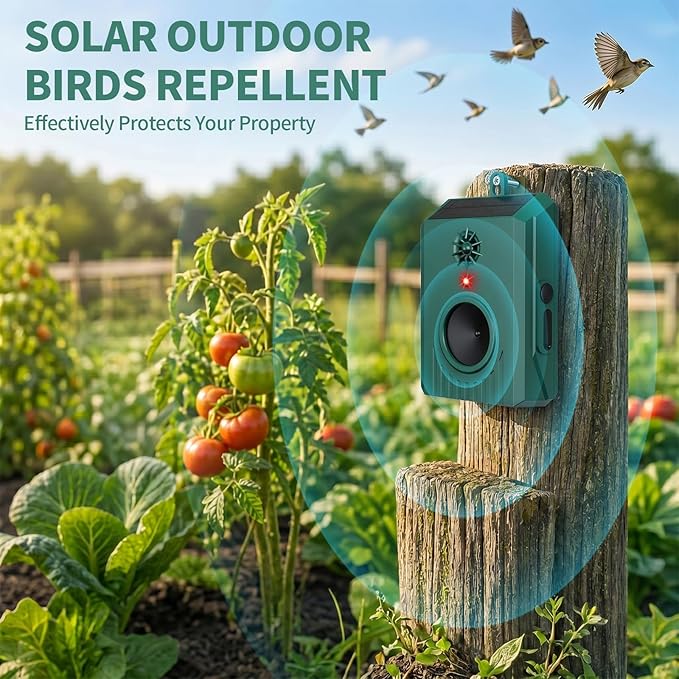 2026 Solar Ultrasonic Bird Repellent Devices Bird Repeller Outdoor Woodpecker Deterrent for House IP65 Waterproof Pigeon Repeller Animal Repellent for Outside Balconies Patio Porch Garden (2)