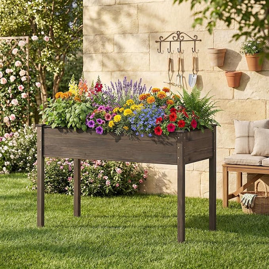 S AFSTAR Raised Garden Beds, 2 Pieces Elevated Wooden Planter Box, 47”L x 24”W x 30”H, Outdoor Gardening Planting Bed for Vegetables, Flowers & Herbs Grow, Great for Backyard, Patio, Lawn (Gray)