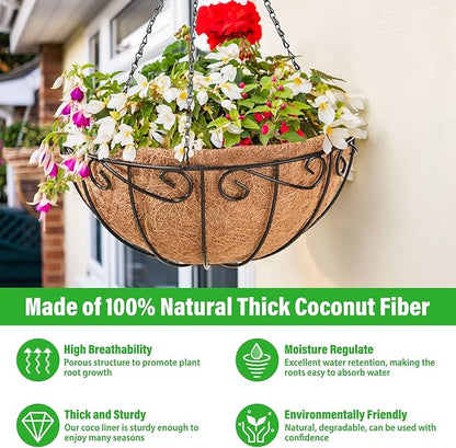 Legigo 2 Pack 12 Inch Metal Hanging Baskets for Plants Outdoor- Round Wire Hanging Planters Basket with Coconut Coir Liner, Hanging Flower Pot for Outdoor Plants Flowers Garden Decorations