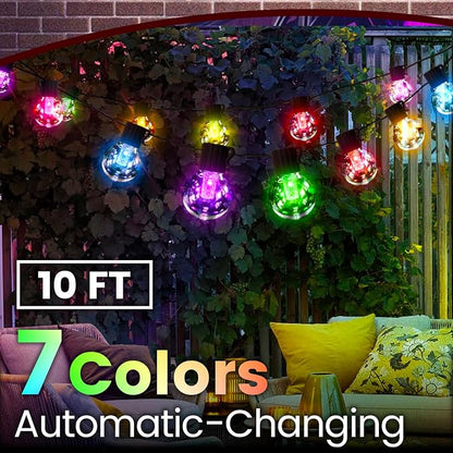 10FT Color Changing String Lights Outdoor- LED Patio Lights with 8 Shatterproof Waterproof RGB colored Bulbs, Colorful Hanging Lights for Party Outside Porch Bistro Backyard Garden Decorative - SOLROS