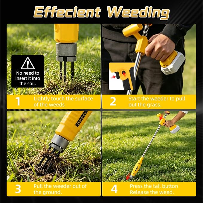 Cordless Weed Puller Tool for Dewalt 20V Battery (No Battery) | 800W, 650RPM, Weed Puller Tool, Long Handle, 3-Claw Steel Head, 36.6" Stand-Up Design, for Lawn and Garden