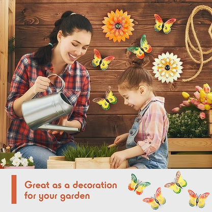 Zhehao 6 Pcs 9.5'' Metal Butterfly Wall Decor 7.8'' Metal Flowers Outdoor Wall Decor Sunflower Outdoor Art Fence Art Decorations for Garden Bedroom Bathroom Decorations