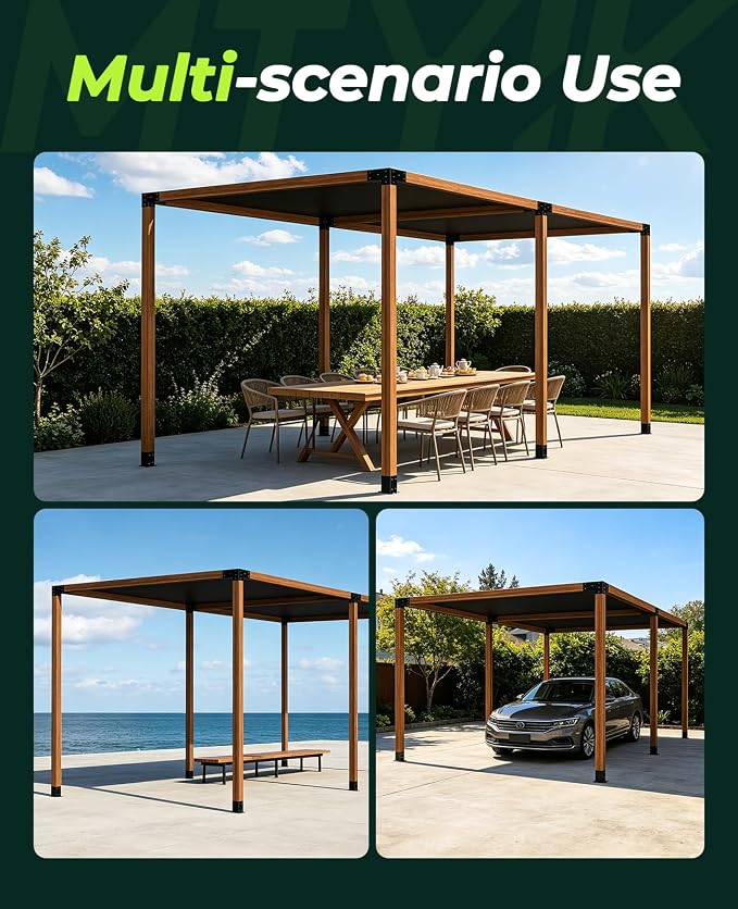 Pergola Kit for 4"x4" Lumber (Actual 3.6"x3.6"), Heavy Duty Steel Pergola Brackets Kit with 3-Way & 4-Way Corner Brackets + 6 Post Bases, DIY Gazebo Hardware Kit for Patio Backyard Garden, 2mm Thick
