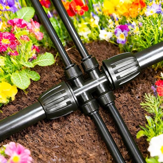 1/2 Inch To 1/4 Inch Drip Irrigation Fittings, 8 Pack Push-to-Fit 1/2" (1/2" ID x 0.65" OD) to 1/4" Drip Line Reducing Tee 1/2" x 1/4" 6 Way Splitter Connectors for Garden Irrigation System