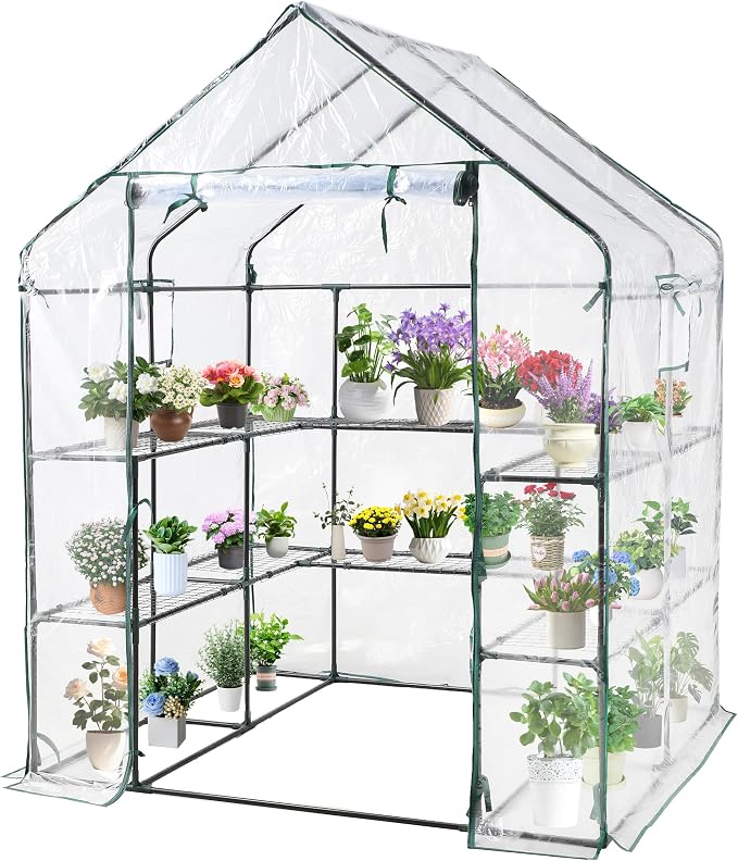 SUNGIFT Greenhouses for Outdoors, Upgraded PVC Cover Walk-in Greenhouse Kit 57x61x80 Inch, Zippered Windows Mesh Door, Plant Garden Hot House for Outside, Clear