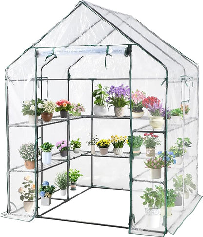 SUNGIFT Greenhouses for Outdoors, Upgraded PVC Cover Walk-in Greenhouse Kit 57x61x80 Inch, Zippered Windows Mesh Door, Plant Garden Hot House for Outside, Clear