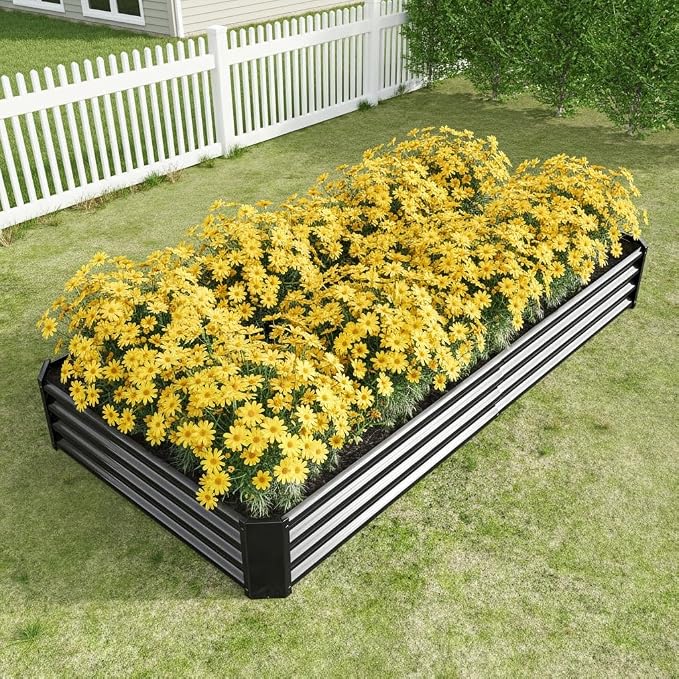 Metal Galvanized Raised Garden Bed Kit, 8 x 4 x 1 ft Galvanized Steel Raised Garden Planter Box Outdoor with Open Base for Growing Vegetables/Flowers/Herbs/Fruits/Succulents, Rectangle, Black