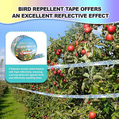 Bird Scare Tape Ribbon(524FT) - Reflective Tape for Birds - Keep Birds Away Outdoor - Scare Tape for Bird Control - Double Side Ribbon, Scare Geese, Pigeon, Duck, Woodpecke- Yard Decoration