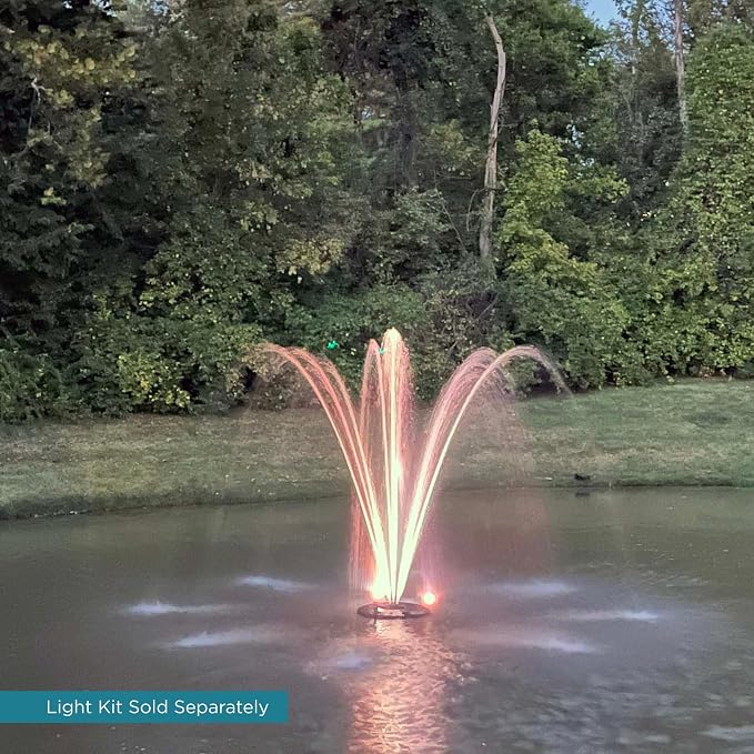 Half Off Ponds 1.2 HP Floating Fountain & Aerator | 10,000 GPH output, 11 spray patterns, 200 ft heavy-duty cord, Energy-efficient, Improves water quality
