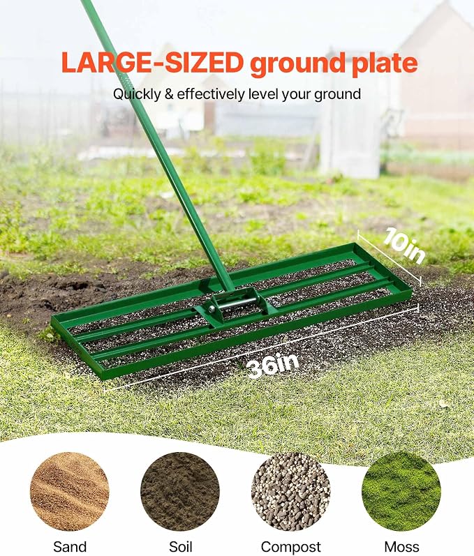 VEVOR Lawn Leveling Rake, 36"x10" Level Lawn Tool, Heavy-Duty Lawn Leveler with 78" Steel Extended Handle, Yard Leveling Rake Suit for Garden, Golf Lawn, Farm