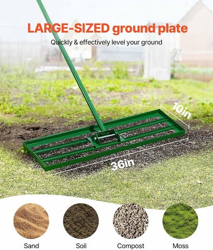 VEVOR Lawn Leveling Rake, 36"x10" Level Lawn Tool, Heavy-Duty Lawn Leveler with 78" Steel Extended Handle, Yard Leveling Rake Suit for Garden, Golf Lawn, Farm