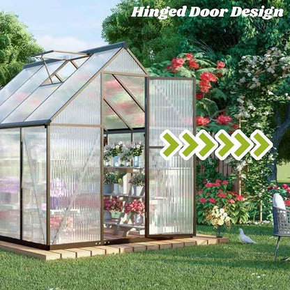 6 x 6 FT Greenhouse for Outdoors, Polycarbonate Greenhouse with Quick Setup Structure and Roof Vent, Aluminum Large Walk-in Green House for Outside Garden Backyard, Dark Gray
