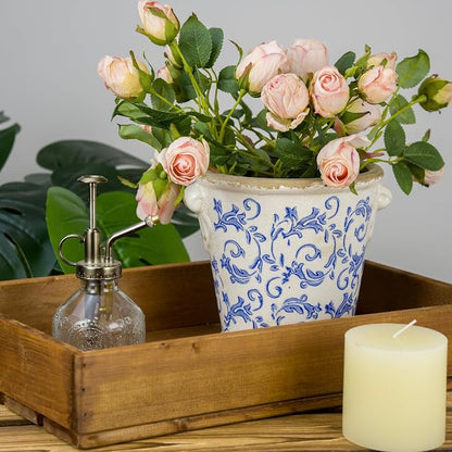 Dosayes Vintage Ceramic Flower Pot with Drainage Holes and Handle,Ice Crack Country Rustic Planters for Indoor Outdoor,Tuscan Decor,Home and Garden Decor,Gardening Present