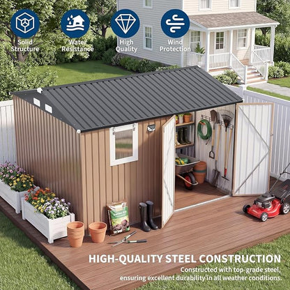 Garvee 10 x 8 FT Heavy-Duty Metal Outdoor Storage Shed with Motion Sensor Solar Light and Window,Pegboard Tool Organizer, Lockable Doors and 4 Air Vents, Garden Shed for Patio, Garage, Backyard | Motion Sensor Light, Window, Pegboard Tool Organizer, Lo...