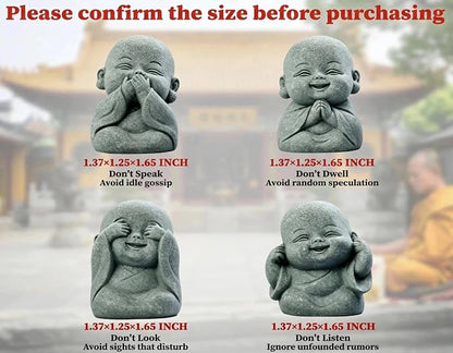 4-in-1 Mini Buddha Statue Set - See/Hear/Speak/Think No Evil, Zen Feng Shui Decor for Home, Aquarium, Garden, Office - Spiritual Resin Figurines with Blessing Amulet (Mini Buddha Statue)